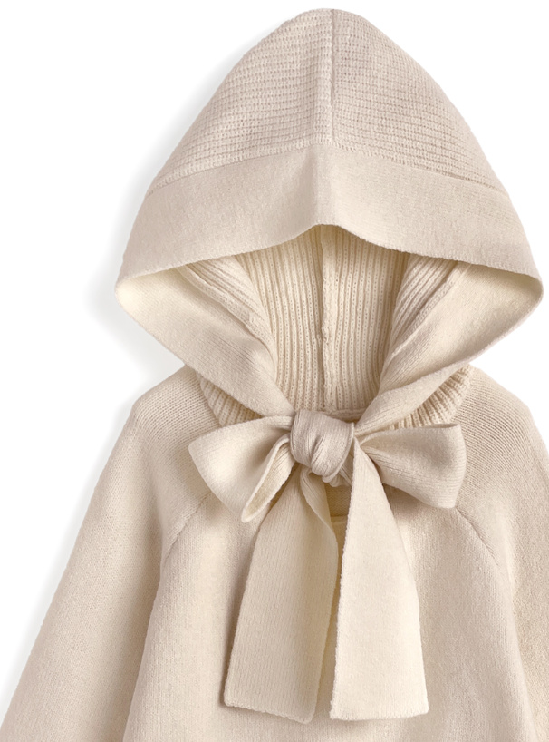 フード付きリボンニットトップス