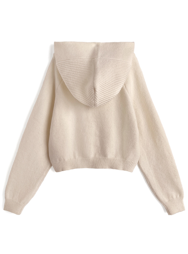 フード付きリボンニットトップス