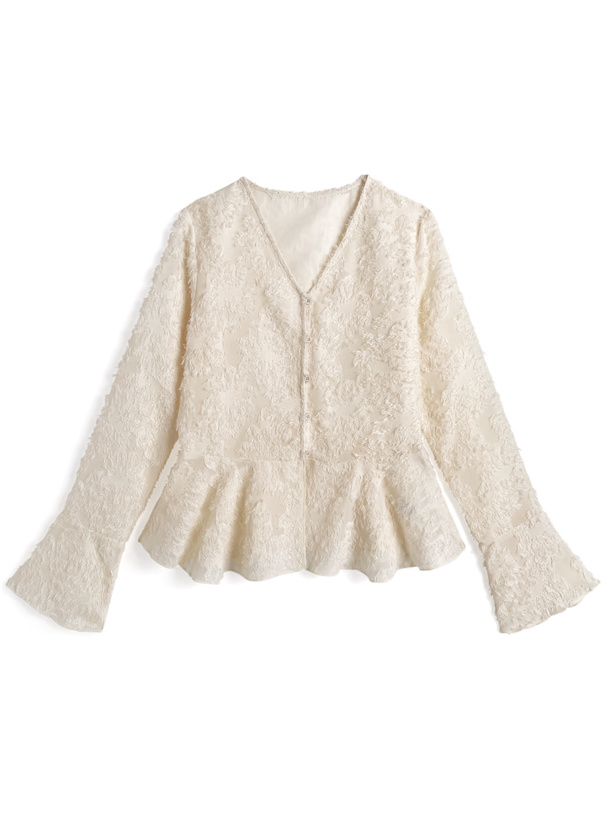 フラワーシアーペプラムトップス