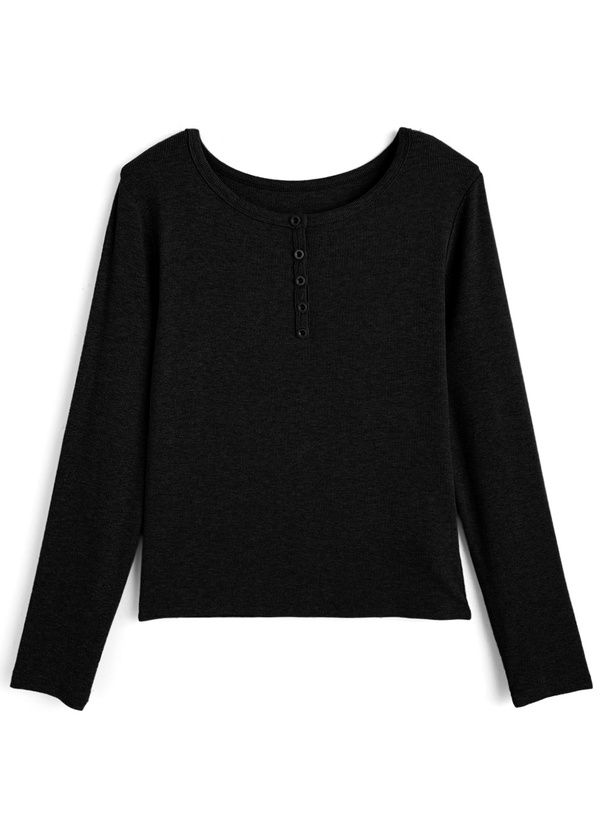 ヘンリーネックリブトップス