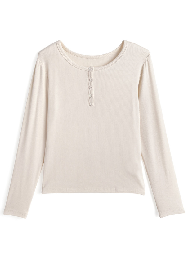 ヘンリーネックリブトップス