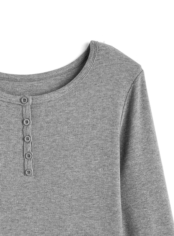 ヘンリーネックリブトップス