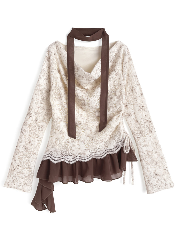 タイ付きドレープカシュクールレーストップス[an1935]