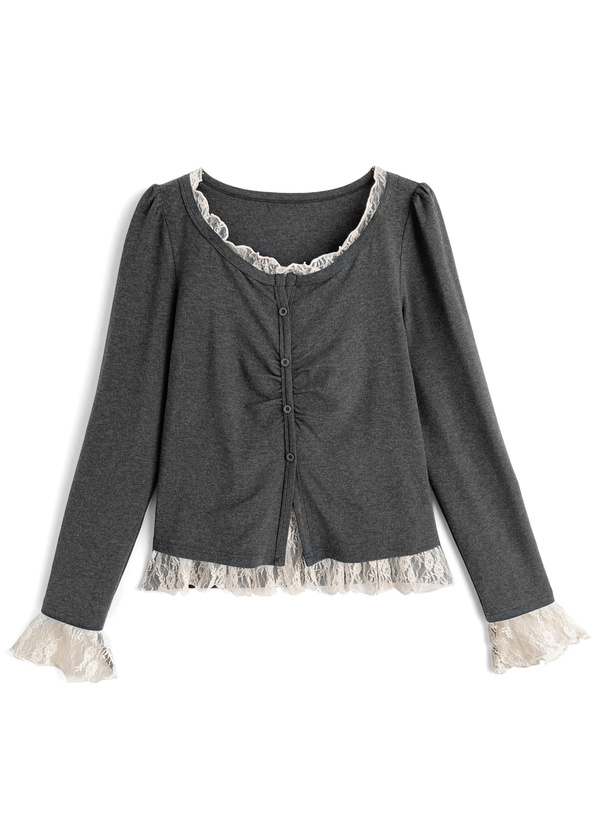 レースレイヤード風ギャザートップス[an1938]