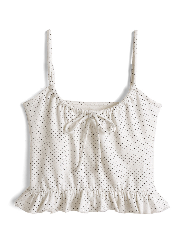 ドット柄リボンフリルキャミソール×ロンTアンサンブル[an1940