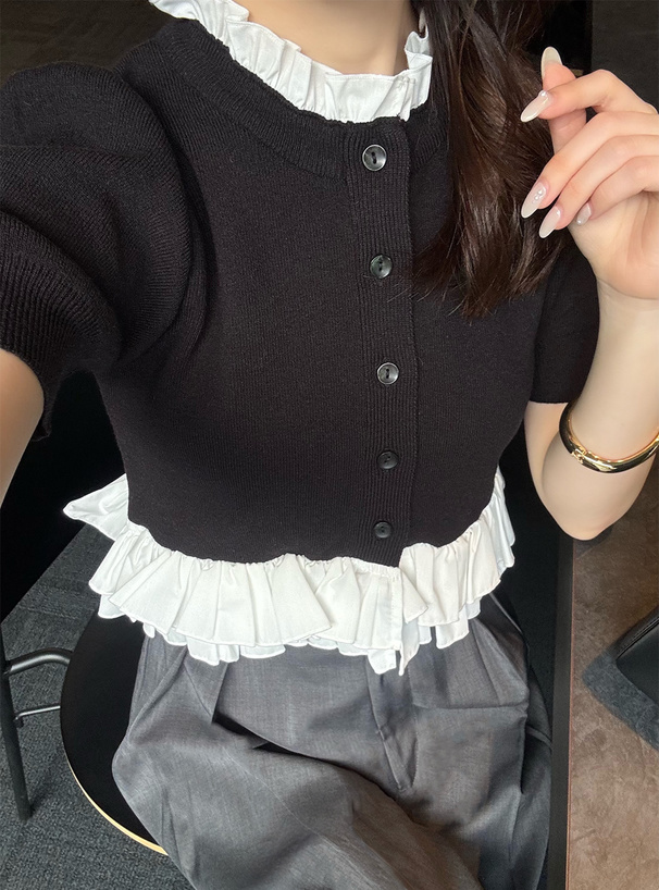 フリルドッキングニットカーディガン