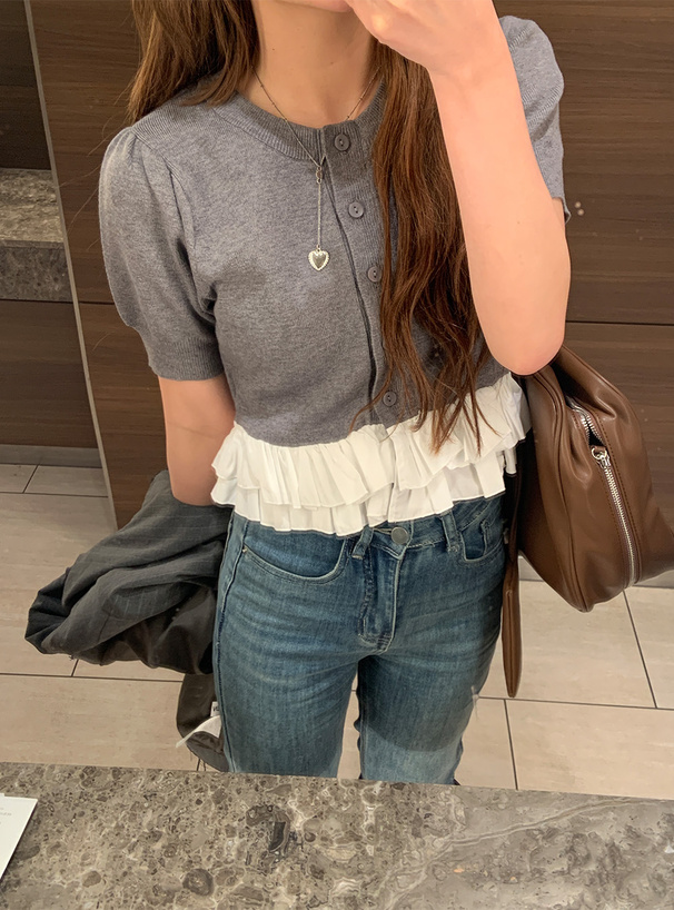 フリルドッキングニットカーディガン