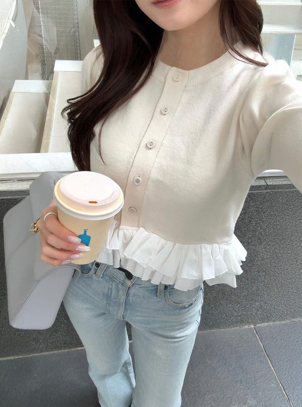 フリルドッキングニットカーディガン