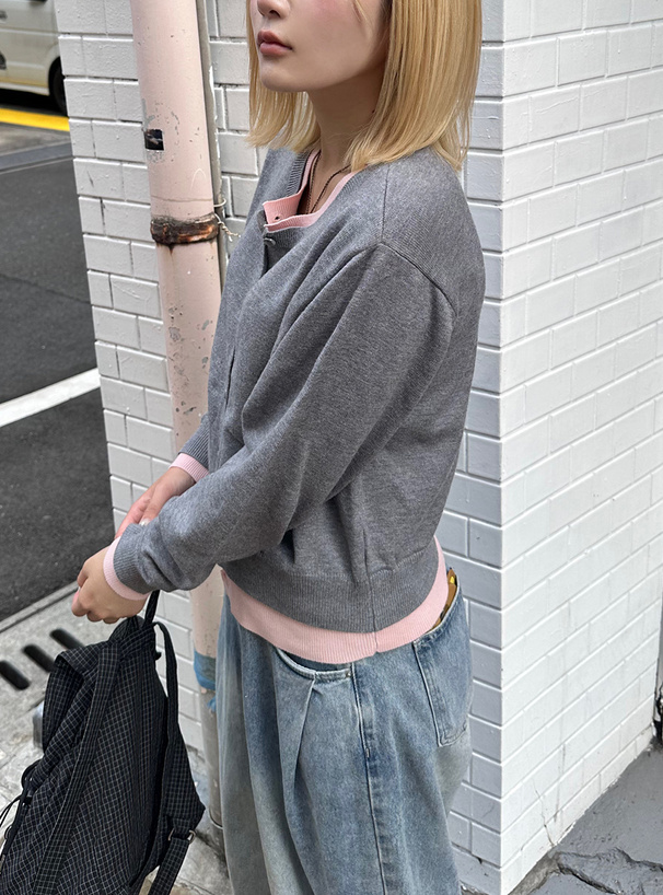 配色レイヤード風ニットカーディガン