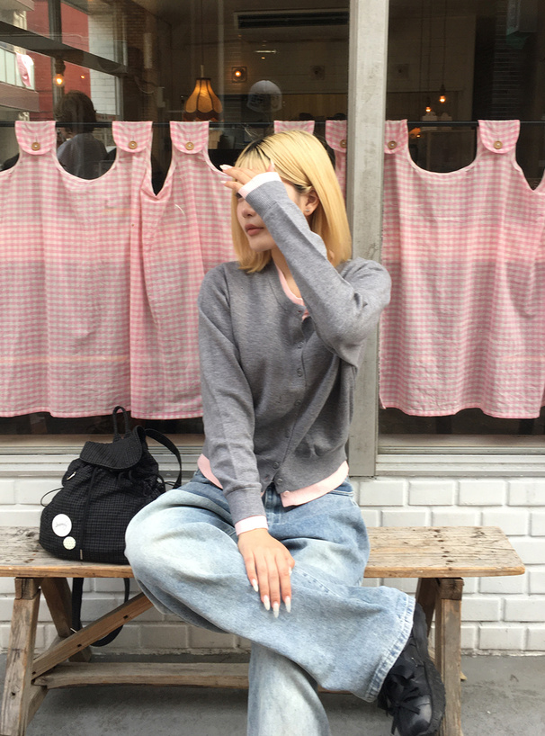 配色レイヤード風ニットカーディガン