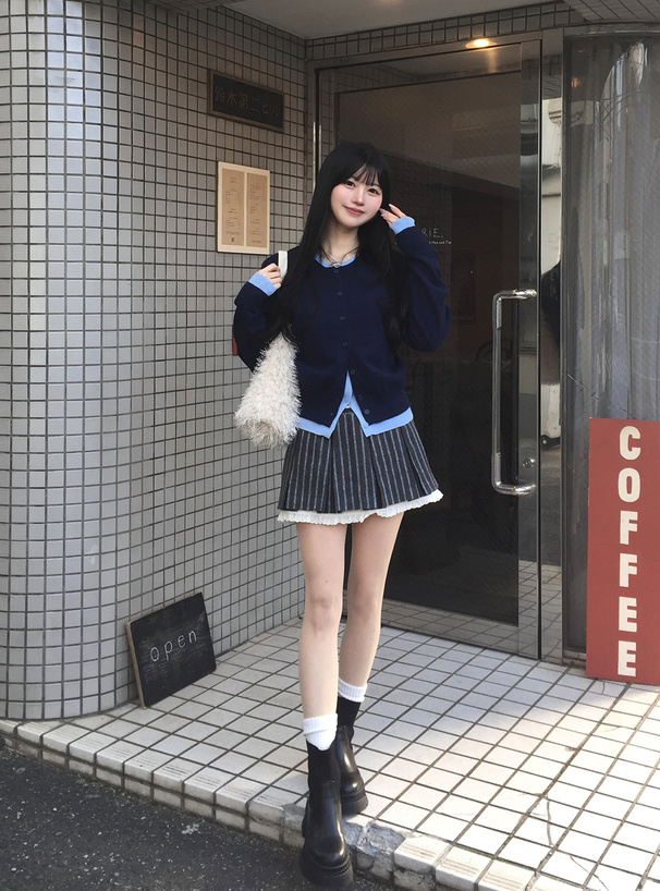 配色レイヤード風ニットカーディガン