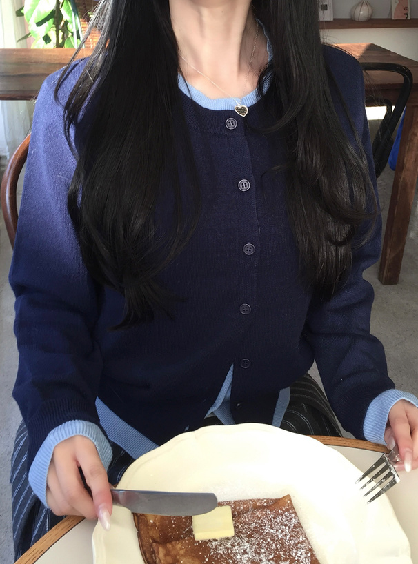 配色レイヤード風ニットカーディガン