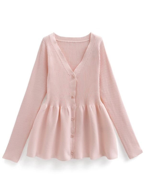 Vネックペプラムリブニットカーディガン