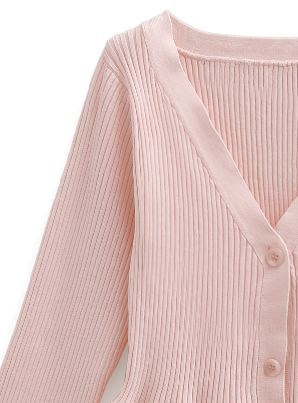 Vネックペプラムリブニットカーディガン