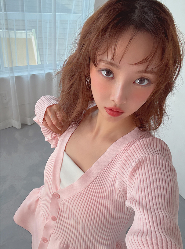 Vネックペプラムリブニットカーディガン