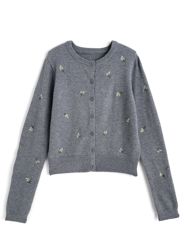 フラワー刺繍ニットカーディガン