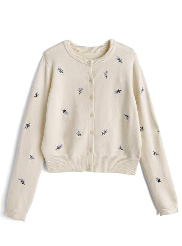 フラワー刺繍ニットカーディガン