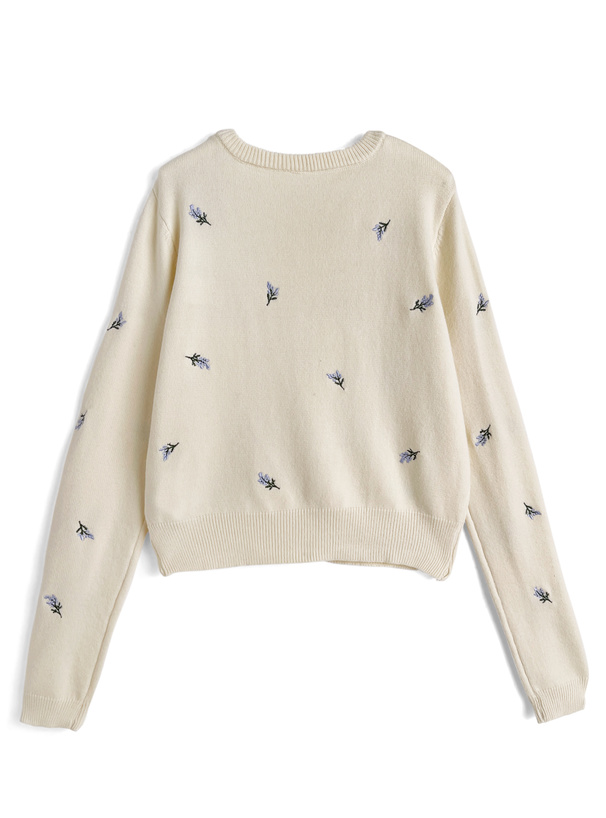 フラワー刺繍ニットカーディガン