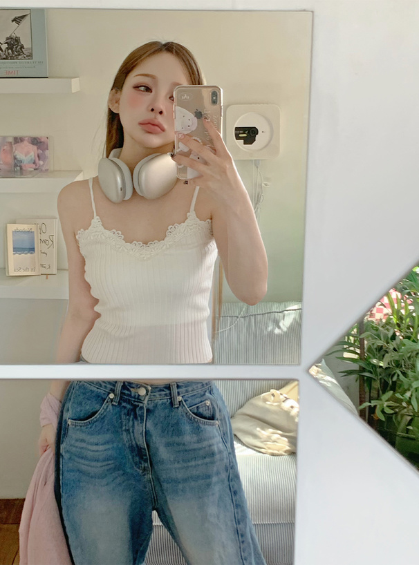 レースリブニットキャミソール