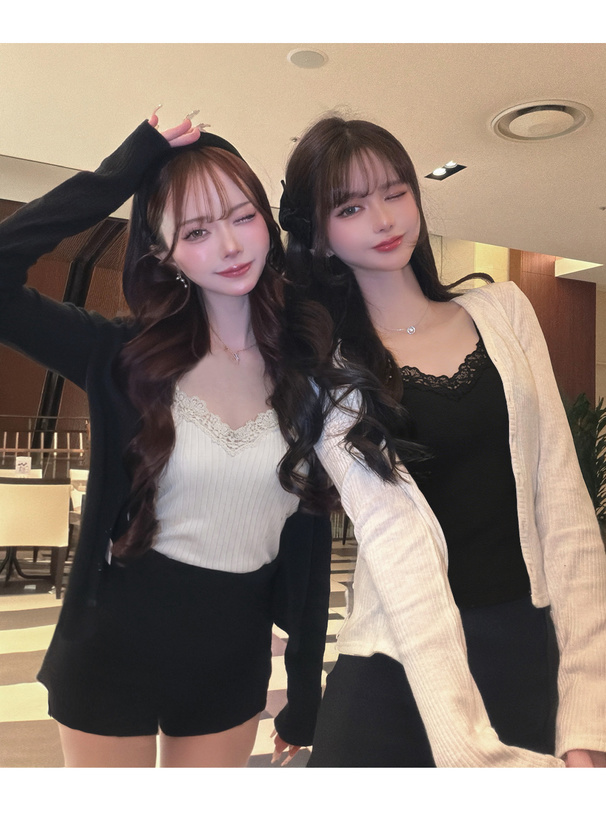 レースリブニットキャミソール