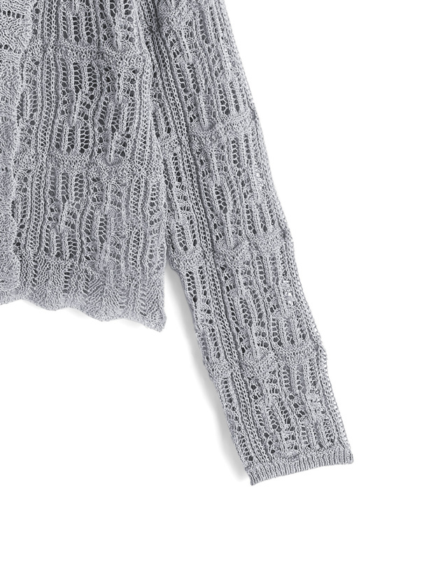 リボンフリル透かし編みニットカーディガン