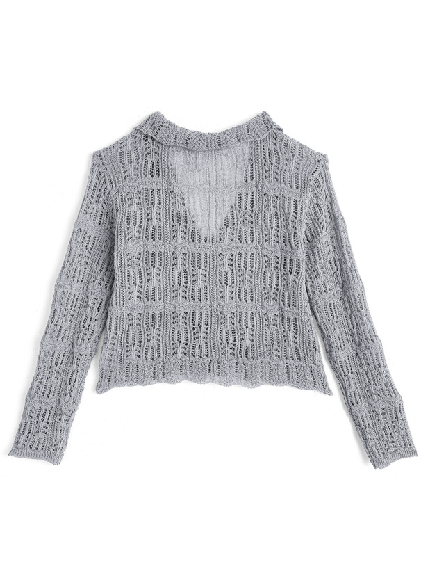 リボンフリル透かし編みニットカーディガン