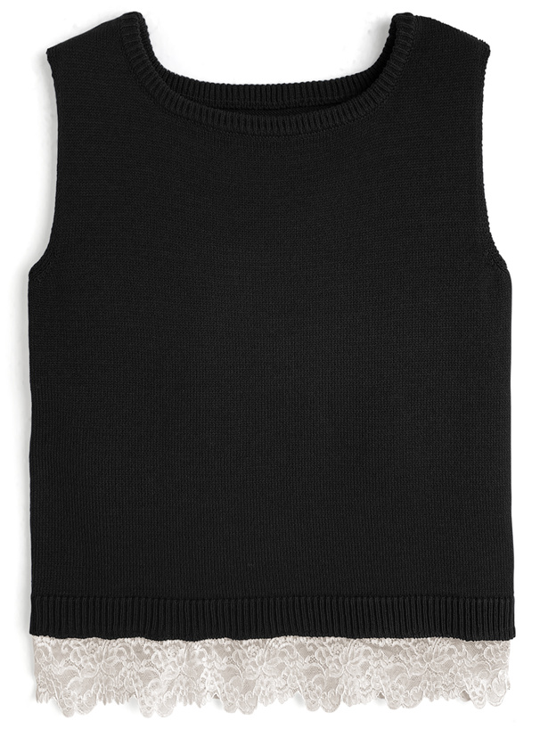 レースドッキングノースリーブニットトップス