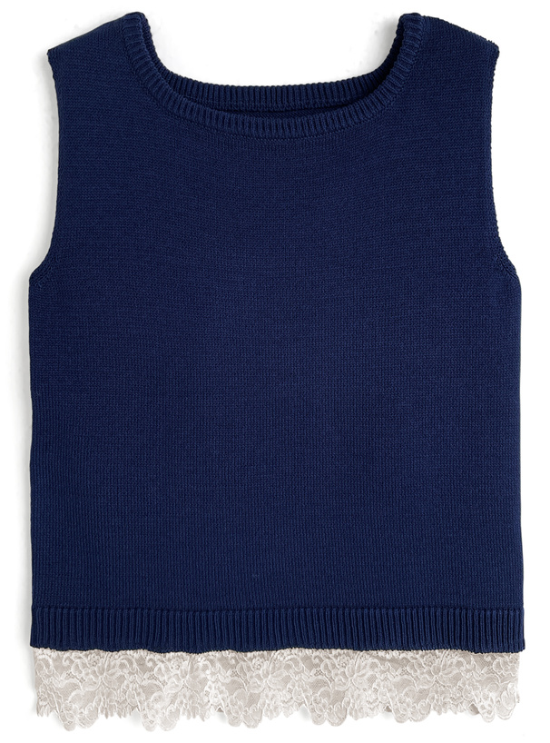 レースドッキングノースリーブニットトップス