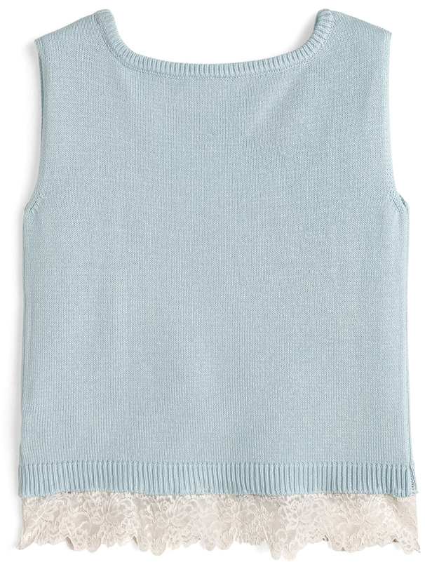 レースドッキングノースリーブニットトップス
