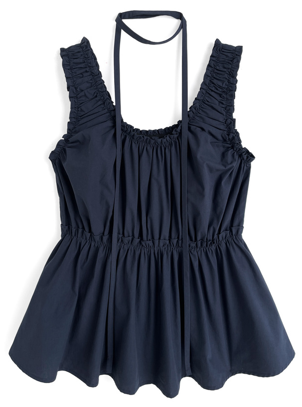 タイ付きギャザーノースリーブトップス