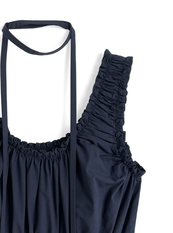 タイ付きギャザーノースリーブトップス