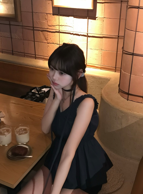 タイ付きギャザーノースリーブトップス