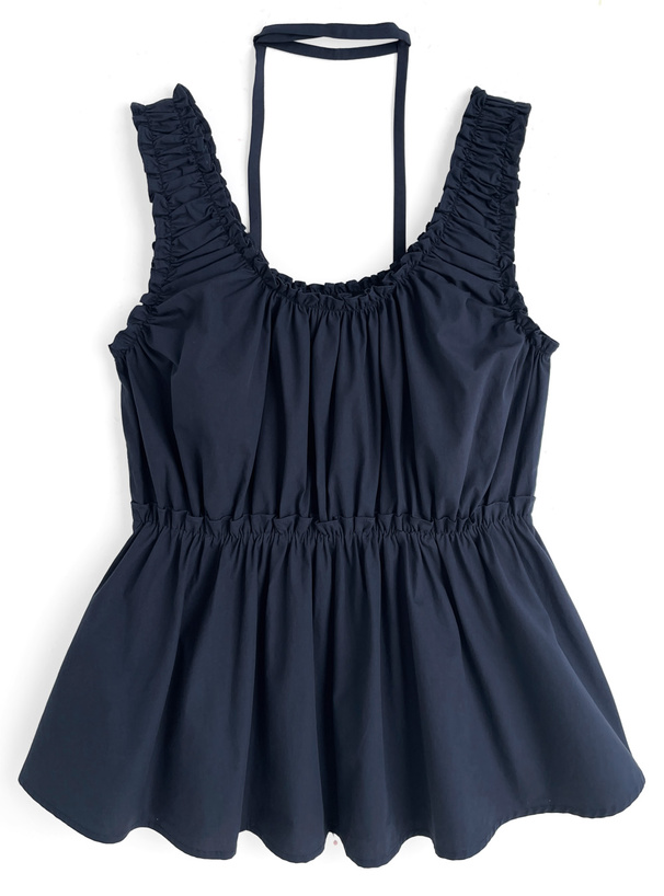 タイ付きギャザーノースリーブトップス