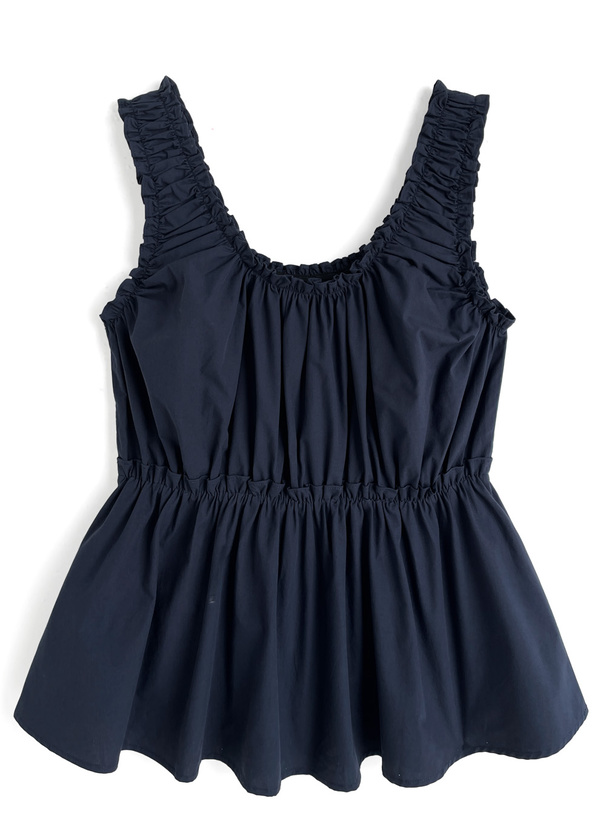 タイ付きギャザーノースリーブトップス