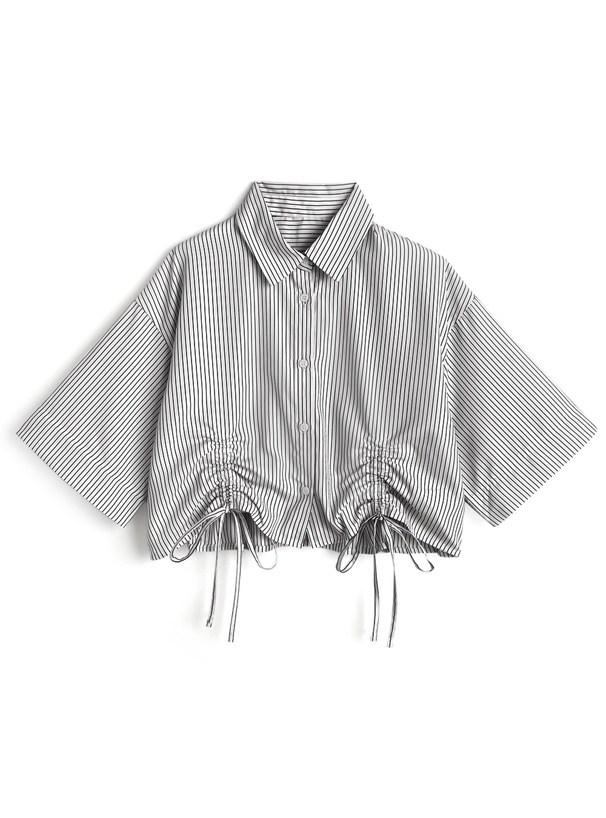 ストライプ柄ドロストショート丈シャツ