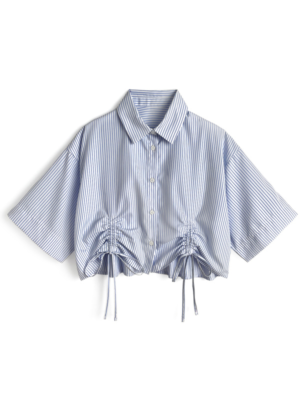 ストライプ柄ドロストショート丈シャツ
