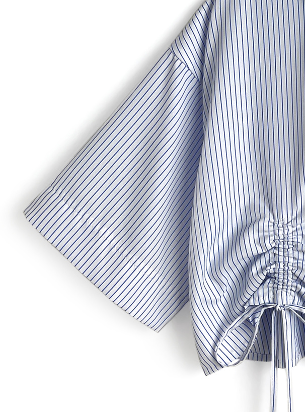 ストライプ柄ドロストショート丈シャツ