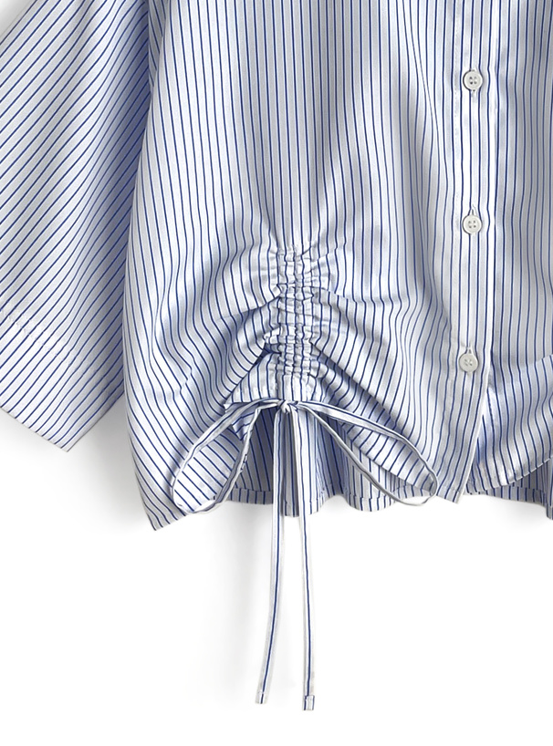 ストライプ柄ドロストショート丈シャツ