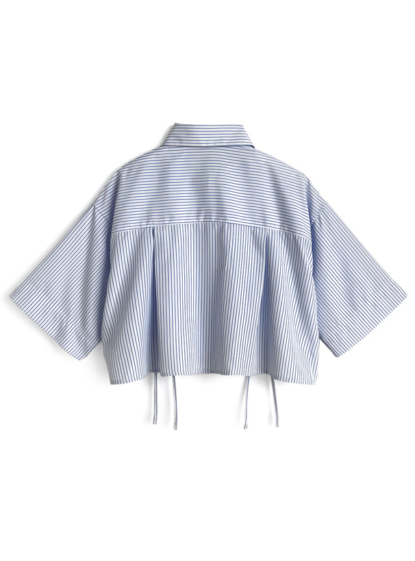 ストライプ柄ドロストショート丈シャツ