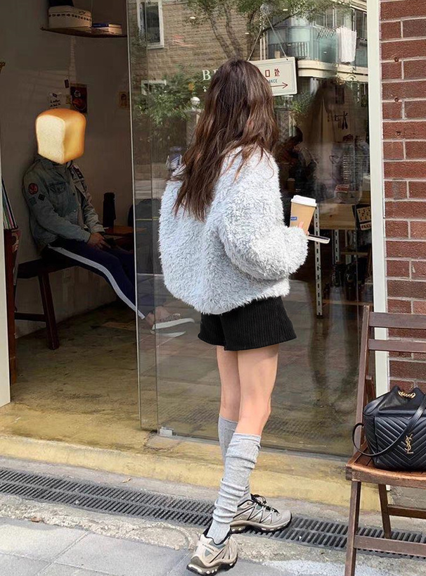 ハイウエストリブニットショートパンツ