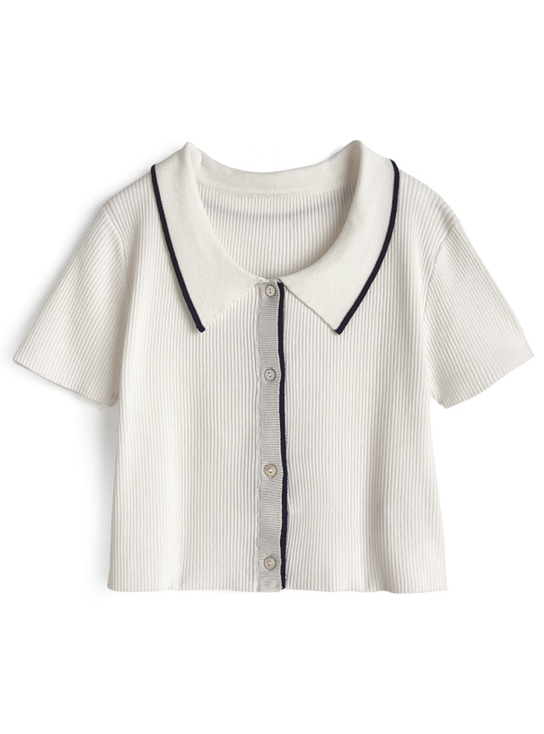 配色ラインリブニットトップス