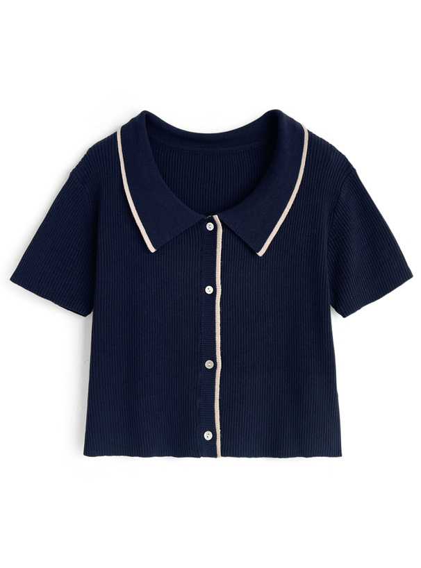 配色ラインリブニットトップス