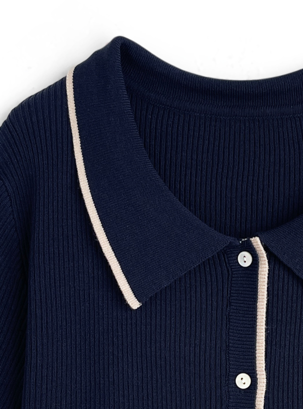 配色ラインリブニットトップス