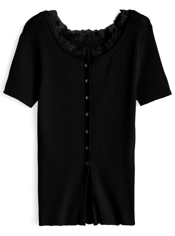 前後2Wayレースネックリブニットカーディガン