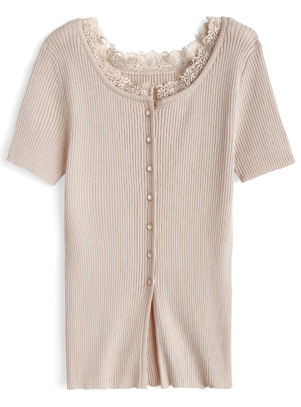 前後2Wayレースネックリブニットカーディガン