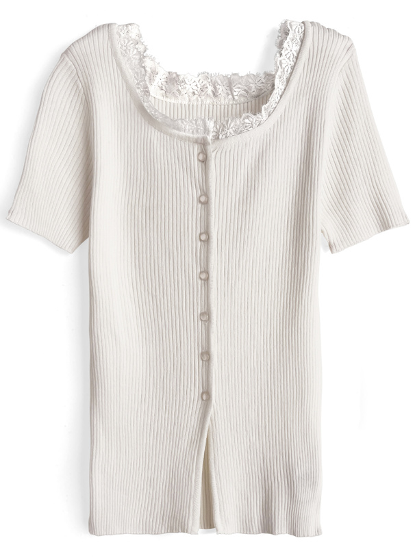 前後2Wayレースネックリブニットカーディガン