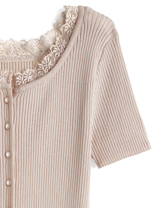 前後2Wayレースネックリブニットカーディガン