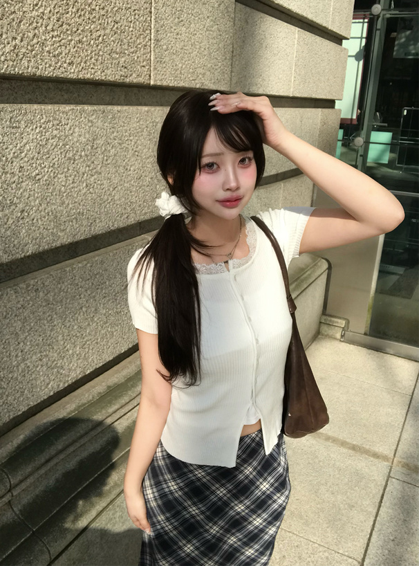 前後2Wayレースネックリブニットカーディガン