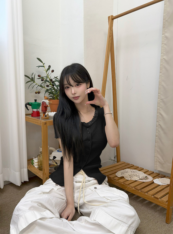 前後2Wayレースネックリブニットカーディガン