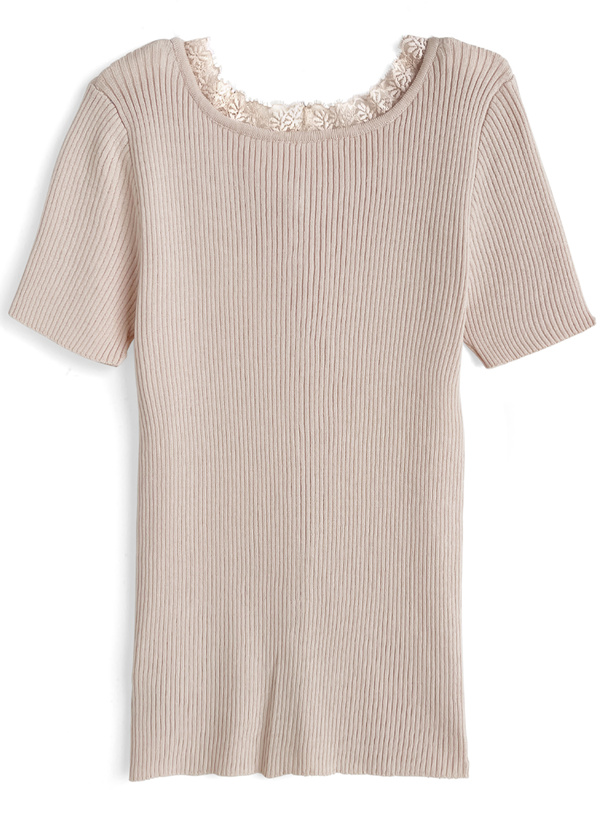 前後2Wayレースネックリブニットカーディガン